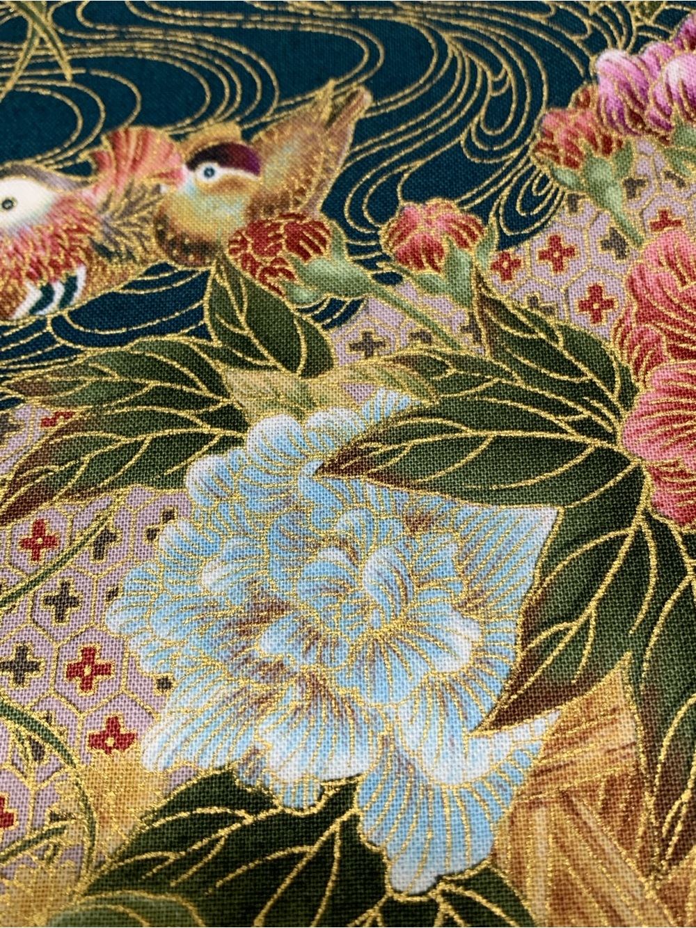 BLANK TEXTILES Asian-Inspired Floral & Duck Cotton Fabric Remnant Patt# M5959 - Picture 3 of 10